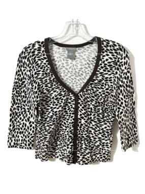 Ann Taylor Lightweight Brown Black and White Abstract Print Cardigan Sweater